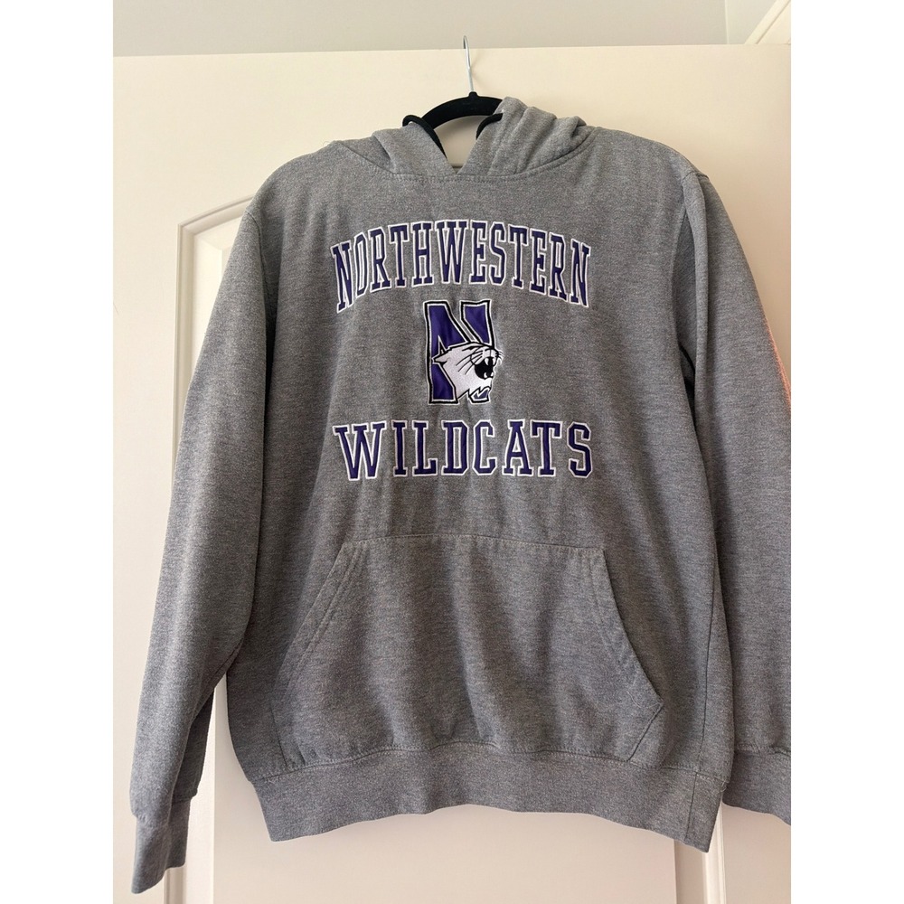 Northwestern Wildcats NCAA Mens Medium Heather Gray Hoodie Sweatshirt Purple
